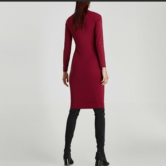 ZARA NWOT red wine color bodycon midi dress - Picture 3 of 6